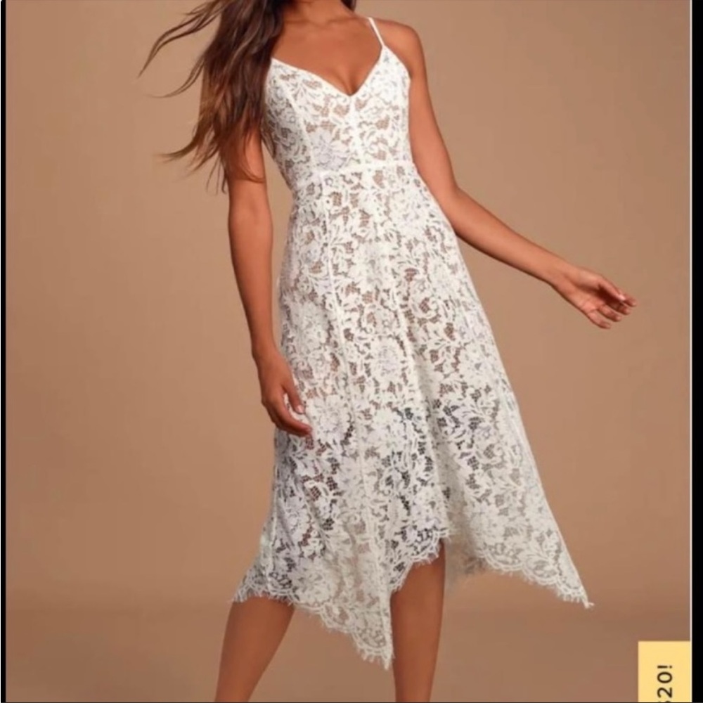 Lulus One Wish White Lace Midi Dress